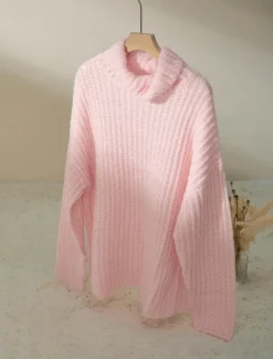 Turtleneck Ribbed Knit Wool Sequins Drop Shoulder Casual Daily Sweater