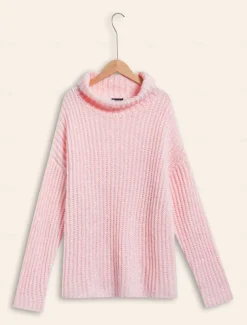 Turtleneck Ribbed Knit Wool Sequins Drop Shoulder Casual Daily Sweater