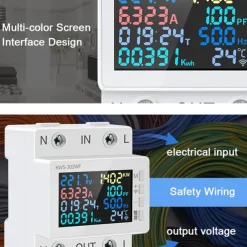 Tuya WiFi 8in1 Power Meter Color Screen 2P Multi-function AC Energy Meter Mobilephone Remotely APP Control 170-270V/63A