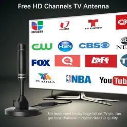 TV Antenna Digital HDTV Amplified 3600 Mile Range Indoor Outdoor W/Magnetic Base