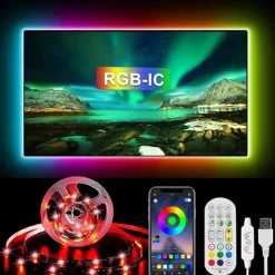 TV LED Backlight Strip RGBIC Programmable Music Synchronization Timing Bluetooth APP Control 2.4G Control 1-5M TV/Monitor Backlight Indoor or Outdoor Activities Festival Decoration USB 5050 Light Strip