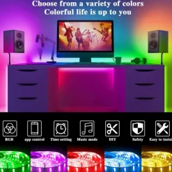TV LED Backlight Strip RGBIC Programmable Music Synchronization Timing Bluetooth APP Control 2.4G Control 1-5M TV/Monitor Backlight Indoor or Outdoor Activities Festival Decoration USB 5050 Light Strip