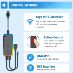 TV LED Backlights App Control RGB Smart LED Strip Lights with WIFI Atmosphere Light with USB TV Background Light 5V Living Room Led Color Atmosphere Light Remote Control