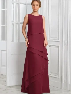 Two Piece A-Line Formal Suit Mother of the Bride Dress Elegant Sparkle & Shine Jewel Neck Floor Length Chiffon Half Sleeve with Buttons Appliques Flower