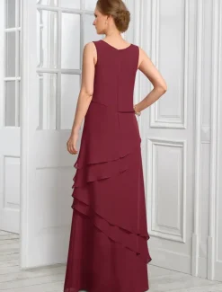 Two Piece A-Line Formal Suit Mother of the Bride Dress Elegant Sparkle & Shine Jewel Neck Floor Length Chiffon Half Sleeve with Buttons Appliques Flower