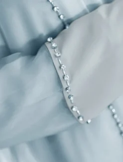 Two Piece A-Line Mother of the Bride Dress Formal Elegant Simple Luxurious Boat Neck Floor Length Satin Organza Long Sleeve with Crystals