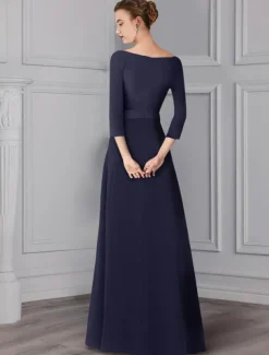 Two Piece Jumpsuit / Pantsuit Mother of the Bride Formal Wedding Guest Elegant detachable V Neck Floor Length Satin 3/4 Length Sleeve with Sash / Ribbon free custom size