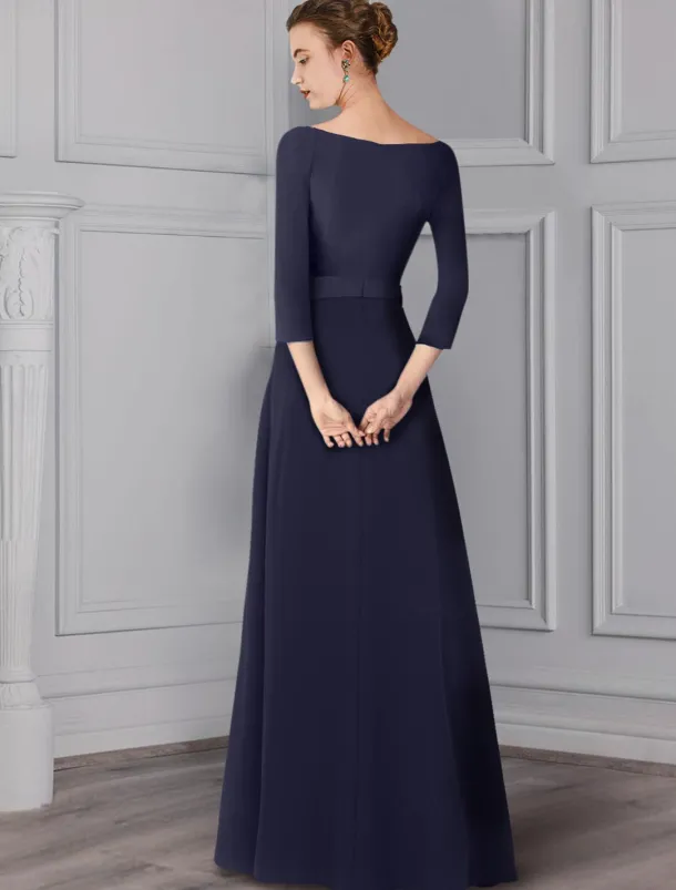 Two Piece Jumpsuit / Pantsuit Mother of the Bride Formal Wedding Guest Elegant detachable V Neck Floor Length Satin 3/4 Length Sleeve with Sash / Ribbon free custom size