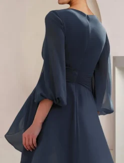 Two Piece Jumpsuit / Pantsuit Mother of the Bride Formal Wedding Guest Elegant High Low V Neck Floor Length Chiffon 3/4 Length Sleeve with Ruched Crystal Brooch free custom size