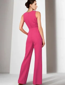 Two Piece Jumpsuits Mother of the Bride Wedding Guest Elegant Wrap Included Jewel Neck Ankle Length Stretch Chiffon 3/4 Length Sleeve with Bandage free custom size