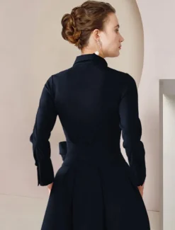 Two Piece Jumpsuits Mother of the Bride Formal Wedding Guest Elegant Party Shirt Collar Floor Length Taffeta Long Sleeve with Bow(s) Solid Color free custom size