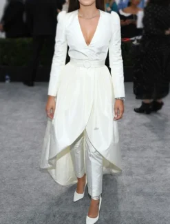 Two Piece Pantsuit Evening Gown Elegant Tuxedo Wedding Guest Engagement Floor Length Long Sleeve V Neck Fall Wedding Guest Satin with Sash / Ribbon Overskirt Appliques free custom size