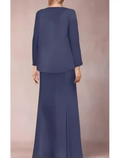 Two Piece Sheath / Column Dress Suit Mother of the Bride Dress Elegant Sparkle & Shine V Neck Floor Length Chiffon Sequined Short Sleeve with Sequin