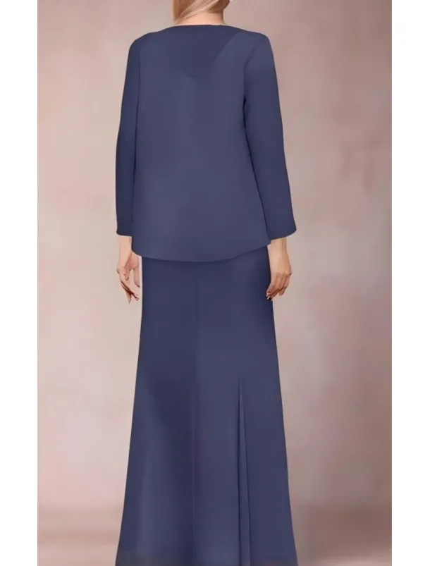 Two Piece Sheath / Column Dress Suit Mother of the Bride Dress Elegant Sparkle & Shine V Neck Floor Length Chiffon Sequined Short Sleeve with Sequin