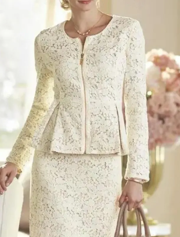 Two Piece Sheath Mother of the Bride Dress Wedding Guest Elegant Party Scoop Neck Knee Length Lace Long Sleeve Wrap Included with Solid Color Race Day Dress free custom size