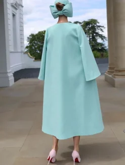 Two Piece Sheath Mother of the Bride Dress Wedding Guest Church Elegant Jewel Neck Knee Length Stretch Fabric Half Sleeve Jacket Dresses with Solid Color Race Day Dress