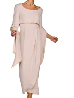 Two Piece Sheath Mother of the Bride Dress Wedding Guest Elegant Square Neck Ankle Length Stretch Fabric Sleeveless Short Jacket Dresses with Buttons Pleats Race Day Dress