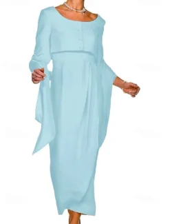 Two Piece Sheath Mother of the Bride Dress Wedding Guest Elegant Square Neck Ankle Length Stretch Fabric Sleeveless Short Jacket Dresses with Buttons Pleats Race Day Dress