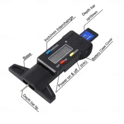 Tyre Tread Depth Gauge 0-25.4mm/1Inch Portable Tread Depth Checker Tyre Depth Measure with LCD Display for Cars