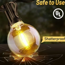UL Certified Outdoor LED Bulb String Lights 98ft 30m String Lights Outdoor with Shatterproof G40 LED Bulbs Waterproof Hanging Patio Lighting for Christmas Patio House Backyard Balcony Party