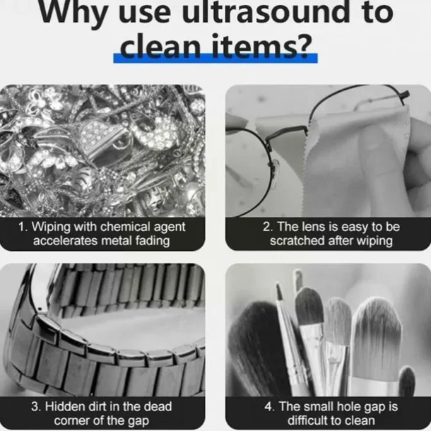 Ultrasonic Jewelry Cleaner Jewelry Cleaner With Steel Tank For Glasses Watches Earrings Rings Necklaces Coins