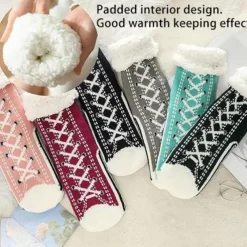 Ultra-Thick Cashmere Slipper Home Socks for Women, Non-Slip Fuzzy Home Socks with Grips, Warm Cozy Christmas Slipper Socks, Soft Inherentinct Winter Socks
