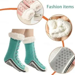 Ultra-Thick Cashmere Slipper Home Socks for Women, Non-Slip Fuzzy Home Socks with Grips, Warm Cozy Christmas Slipper Socks, Soft Inherentinct Winter Socks