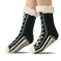 Ultra-Thick Cashmere Slipper Home Socks for Women, Non-Slip Fuzzy Home Socks with Grips, Warm Cozy Christmas Slipper Socks, Soft Inherentinct Winter Socks