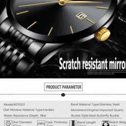 Ultra-Thin Men's Quartz Watch Men Analog Luxury Minimalist Classic Wristwatch Waterproof Calendar Chronograph Stainless Steel Watches