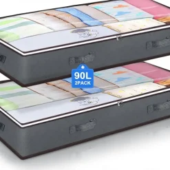 Under Bed Storage Containers, Closet Organizers and Storage Bins, Foldable Underbed Storage Bags for Blankets, Towels, Comforter, Sweaters, Pillows, Linen Sheets, Wrapping Paper