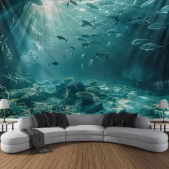 Undersea Landscape Hanging Tapestry Wall Art Large Tapestry Mural Decor Photograph Backdrop Blanket Curtain Home Bedroom Living Room Decoration