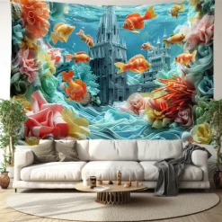 Undersea Landscape Hanging Tapestry Wall Art Large Tapestry Mural Decor Photograph Backdrop Blanket Curtain Home Bedroom Living Room Decoration