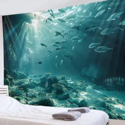 Undersea Landscape Hanging Tapestry Wall Art Large Tapestry Mural Decor Photograph Backdrop Blanket Curtain Home Bedroom Living Room Decoration