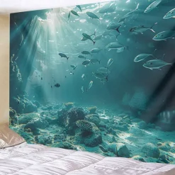 Undersea Landscape Hanging Tapestry Wall Art Large Tapestry Mural Decor Photograph Backdrop Blanket Curtain Home Bedroom Living Room Decoration