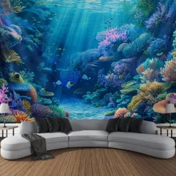 Undersea Landscape Hanging Tapestry Wall Art Large Tapestry Mural Decor Photograph Backdrop Blanket Curtain Home Bedroom Living Room Decoration