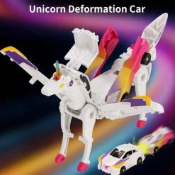 Unicorn Transforming Car Toy, Magnetic Cars Transform into Unicorn, Fun Collision Transformation Car Toys for Boys Girls, Party Favors Gift for Birthday Christmas