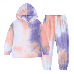 Unisex Boys Girls' 3D Tie Dye Sports Suit Hoodie Set Tracksuits Long Sleeve Spring Fall Daily Casual Comfort Kids 4-12 Years Hooded Outdoor Vacation Sports Tailored Fit