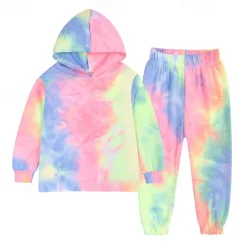 Unisex Boys Girls' 3D Tie Dye Sports Suit Hoodie Set Tracksuits Long Sleeve Spring Fall Daily Casual Comfort Kids 4-12 Years Hooded Outdoor Vacation Sports Tailored Fit