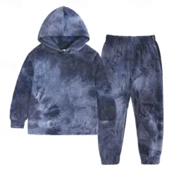 Unisex Boys Girls' 3D Tie Dye Sports Suit Hoodie Set Tracksuits Long Sleeve Spring Fall Daily Casual Comfort Kids 4-12 Years Hooded Outdoor Vacation Sports Tailored Fit