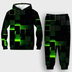 Unisex 3D Geometric Gradient Ramp Hoodie & Sweatpants Set Clothing Set Long Sleeve Summer Spring Fall Sports Comfort Kids 3-12 Years 4-13 Years Outdoor Vacation Loose Fit
