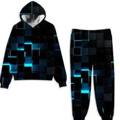Unisex 3D Geometric Gradient Ramp Hoodie & Sweatpants Set Clothing Set Long Sleeve Summer Spring Fall Sports Comfort Kids 3-12 Years 4-13 Years Outdoor Vacation Loose Fit