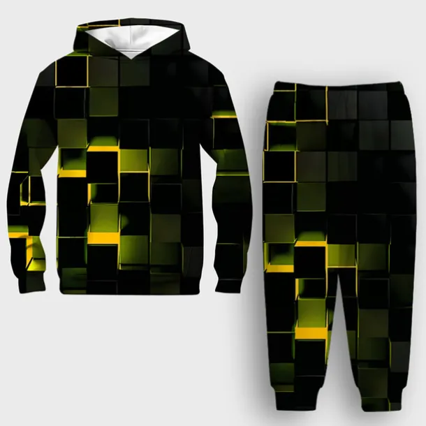 Unisex 3D Geometric Gradient Ramp Hoodie & Sweatpants Set Clothing Set Long Sleeve Summer Spring Fall Sports Comfort Kids 3-12 Years 4-13 Years Outdoor Vacation Loose Fit