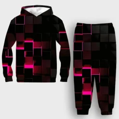 Unisex 3D Geometric Gradient Ramp Hoodie & Sweatpants Set Clothing Set Long Sleeve Summer Spring Fall Sports Comfort Kids 3-12 Years 4-13 Years Outdoor Vacation Loose Fit