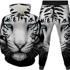 Unisex 3D Graphic Tiger Hoodie & Pants Pants Set Hoodie Set Long Sleeve Spring Fall Winter Sports Daily Polyester Kids 3-12 Years Outdoor Sports Loose Fit
