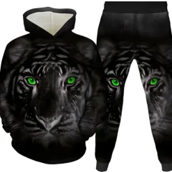 Unisex 3D Graphic Tiger Hoodie & Pants Pants Set Hoodie Set Long Sleeve Spring Fall Winter Sports Daily Polyester Kids 3-12 Years Outdoor Sports Loose Fit