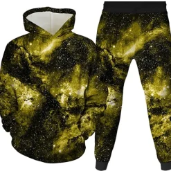Unisex 3D Space Hoodie & Sweatpants Set Spring Fall Winter Sports Daily Kids 3-12 Years Outdoor Sports Loose Fit