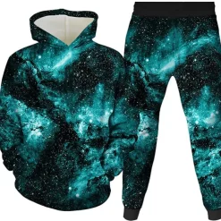 Unisex 3D Space Hoodie & Sweatpants Set Spring Fall Winter Sports Daily Kids 3-12 Years Outdoor Sports Loose Fit
