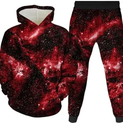 Unisex 3D Space Hoodie & Sweatpants Set Spring Fall Winter Sports Daily Kids 3-12 Years Outdoor Sports Loose Fit