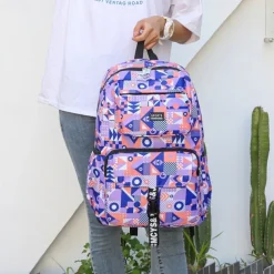 Unisex Geometric Print School Backpack – Lightweight Waterproof Bookbag for Teen Students, Ideal for Middle School, High School and Daily Travel