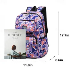 Unisex Geometric Print School Backpack – Lightweight Waterproof Bookbag for Teen Students, Ideal for Middle School, High School and Daily Travel
